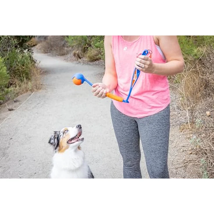Chuckit! Fetch & Fold Mini 18M Launcher, zusammenklappbarer Ballwerfer für Hunde mit ergonomischem Sportgriff und 1 Apportierball Medium – Bild 5