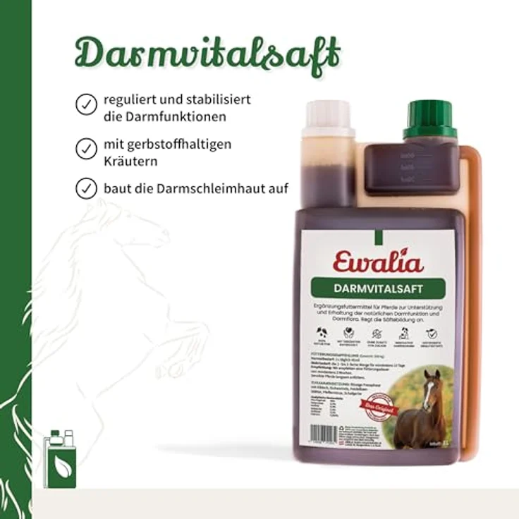EWALIA Darmvitalsaft für Pferde, Premium Ergänzungsfuttermittel zur Unterstützung der Darmgesundheit - 2x1 Liter, natürliche Stabilisierung der Darmflora mit Kräutern – Bild 2