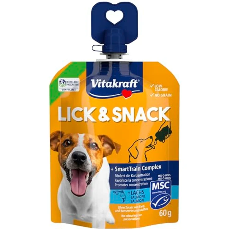 Vitakraft LickundSnack Train Lachs MSC, 60g Trainingscreme mit hochwertigem Lachs, kalorienarm, ideal für unterwegs – Bild 1