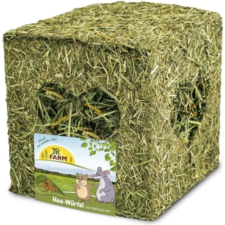 JR FARM Heu-Würfel klein mit Mehlwürmern, 125 g für Hamster, Ratten und Mäuse, unterstützt den Zahnabrieb, gentechnikfrei – Bild 1