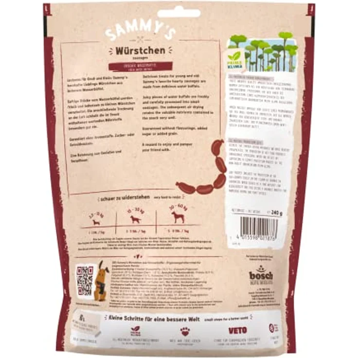 bosch TIERNAHRUNG Sammy´s Würstchen Wasserbüffel, Getreidefreier Hundesnack mit frischem Fleisch, 240 g – Bild 2