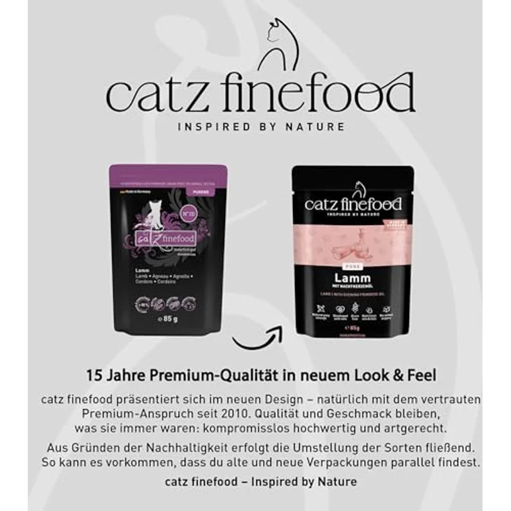 catz finefood Purrrr Lamm Monoprotein Katzenfutter nass N° 111, 70% Fleischanteil, für ernährungssensible Katzen, 16 x 85 g Beutel – Bild 4