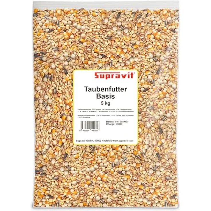 Supravit Taubenfutter 5 kg Basis, hochwertige Körnermischung für Tauben, Ganzjahresfutter, nahrhafte Saaten- & Getreidemischung, hergestellt in Deutschland