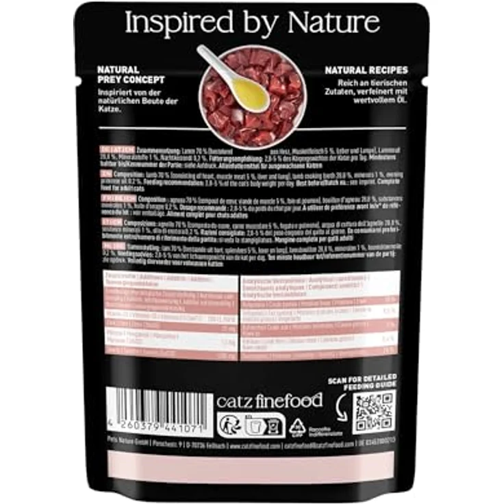 catz finefood Purrrr Lamm Monoprotein Katzenfutter nass N° 111, 70% Fleischanteil, für ernährungssensible Katzen, 16 x 85 g Beutel – Bild 3