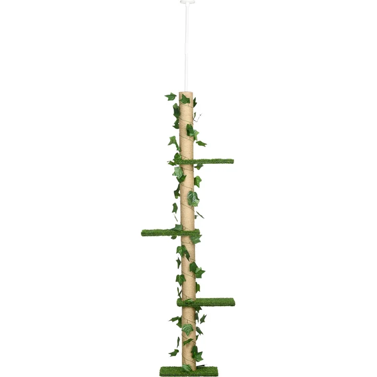 JTI GmbH Kratzbaum Deckenhoch 202-242 cm, höhenverstellbarer Kletterbaum mit Kippschutz, Jute-Spielbaum in Grün und Gelb