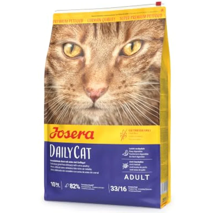 Josera DailyCat, 10 kg Katzenfutter mit Geflügel, für getreideempfindliche Katzen, mit Anti-Haarballen-Funktion und Haut- und Fellpflege – Bild 1