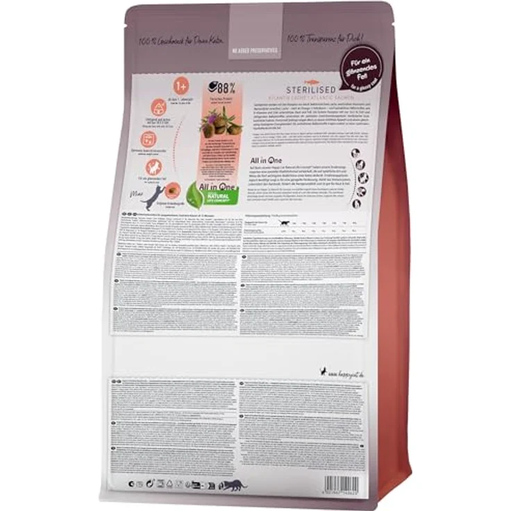 Happy Cat Supreme Trockenfutter für Katzen, Adult, Sterilised mit Atlantik-Lachs, 4 kg, 10,5% Fett, unterstützt Gewichtsmanagement und Haarballenkontrolle – Bild 2