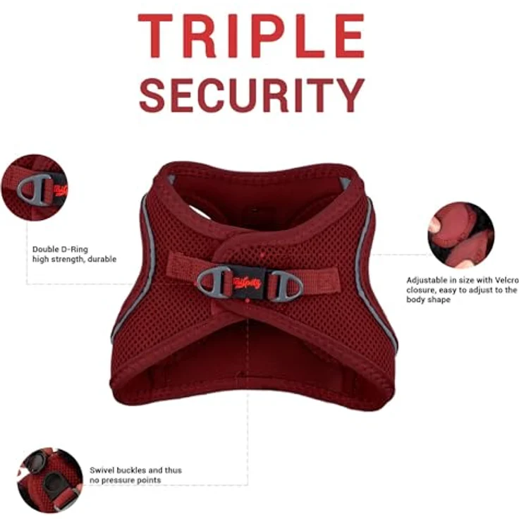 Tailpetz Air-Mesh Brustgeschirr für kleine und mittelgroße Katzen und Hunde – Weich, Atmungsaktiv, Strapazierfähig, Bordeaux, M (Brustumfang 53–59cm) – Bild 5