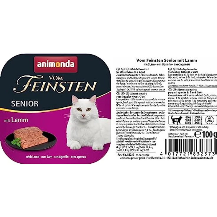 animonda vom Feinsten Senior Katzenfutter Nassfutter mit Lamm, 32 x 100g, ohne Getreide, ohne Zucker, mit frischen, fleischigen Zutaten, für Katzen ab 7 Jahren – Bild 2