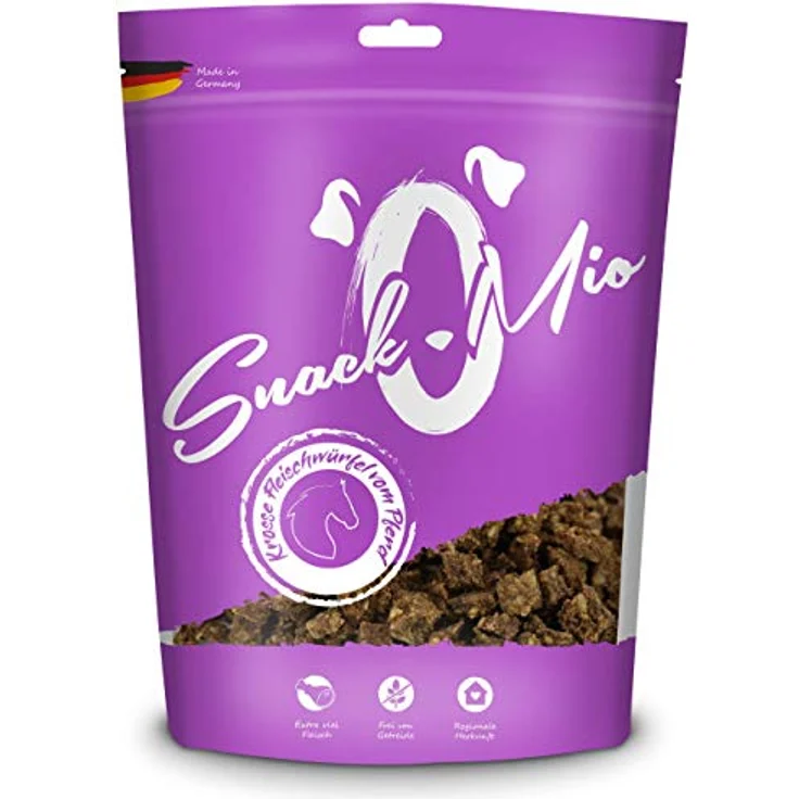 SnackOMio Premium Hundesnack, krosse Fleischwürfel vom Pferd, getreidefrei, 1 x 125g, luftgetrocknet und naturbelassen – Bild 1