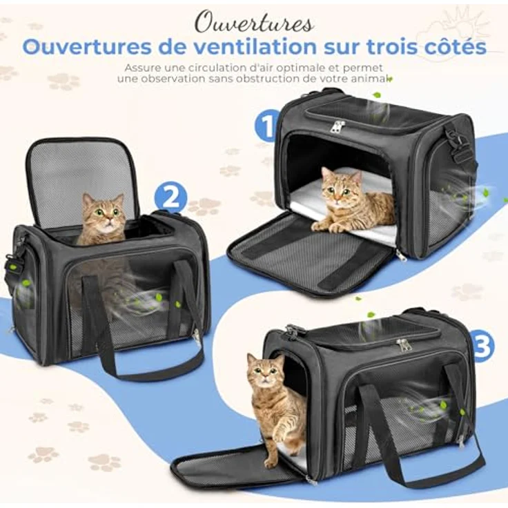 TOFFCAEA Transporttasche für Katzen und Hunde, faltbare Hundetransportbox, tragbar, bis 5 kg, dunkelgrau, L 50 x B 34 x H 34 cm – Bild 5