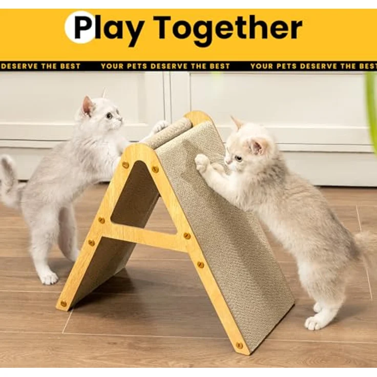 Coching A-Frame Kratzmöbel aus Recycling-Pappe & Holzrahmen, beidseitiges Kratzbrett für Kitten, Möbelschutz, helles Holz – Bild 3