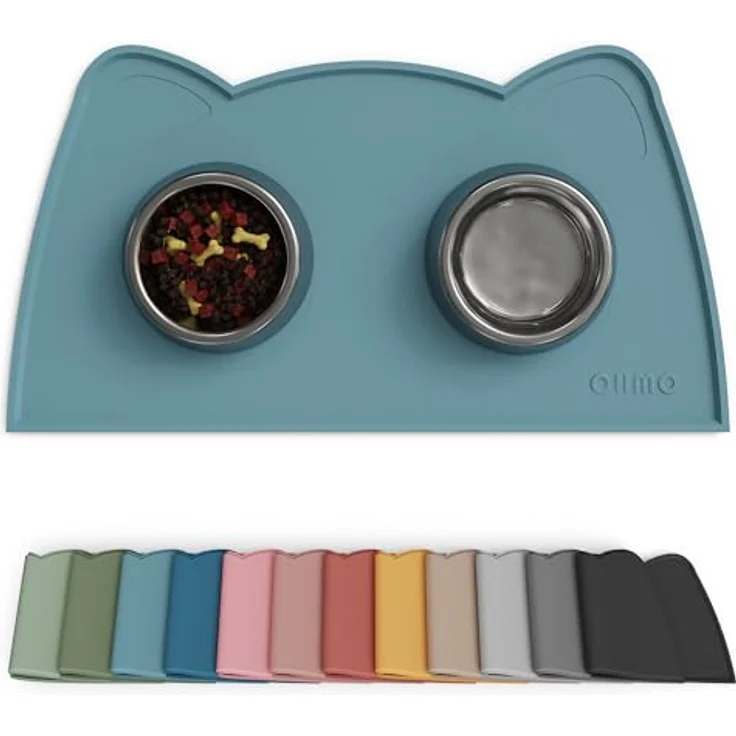 OHMO Napfunterlage für Kleine Hunde und Katzen, rutschfest, wasserdicht, 46x25cm, Silikon, Hellblau – Bild 1