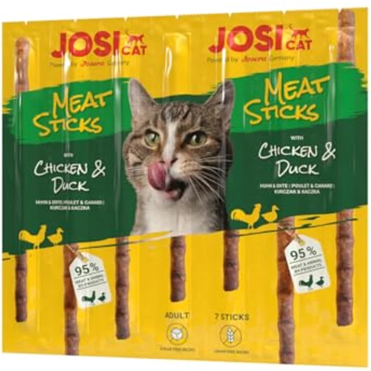 JosiCat Meat Sticks Huhn & Ente, Premium Katzensnack für ausgewachsene Katzen, zuckerfrei & getreidefrei, 20 x 35 g (140 Sticks) – Bild 1