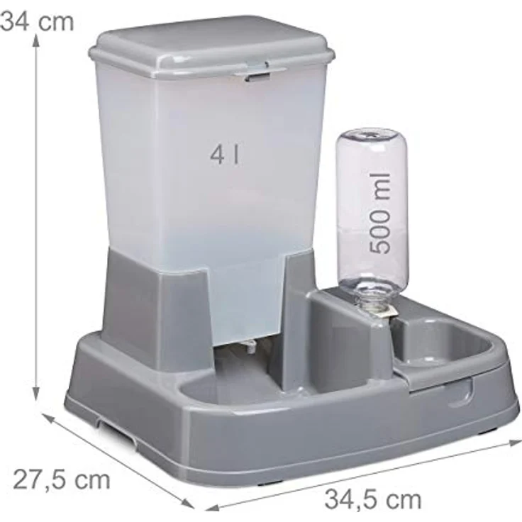 Relaxdays Futterautomat & Wasserspender für Hunde & Katzen, 2in1, Kunststoff, 4 l, dunkelgrau, HBT 34x34,5x27,5 cm – Bild 4