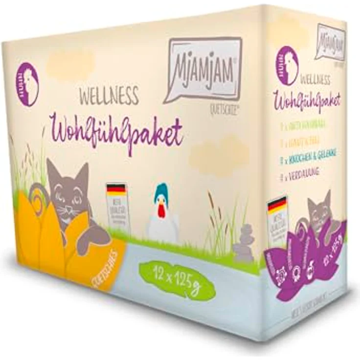 MjAMjAM Premium Nassfutter für Katzen – Wellness Wohlfühlpaket Huhn, getreidefrei, 12er Pack (12 x 125g) mit hohem Fleischanteil – Bild 2