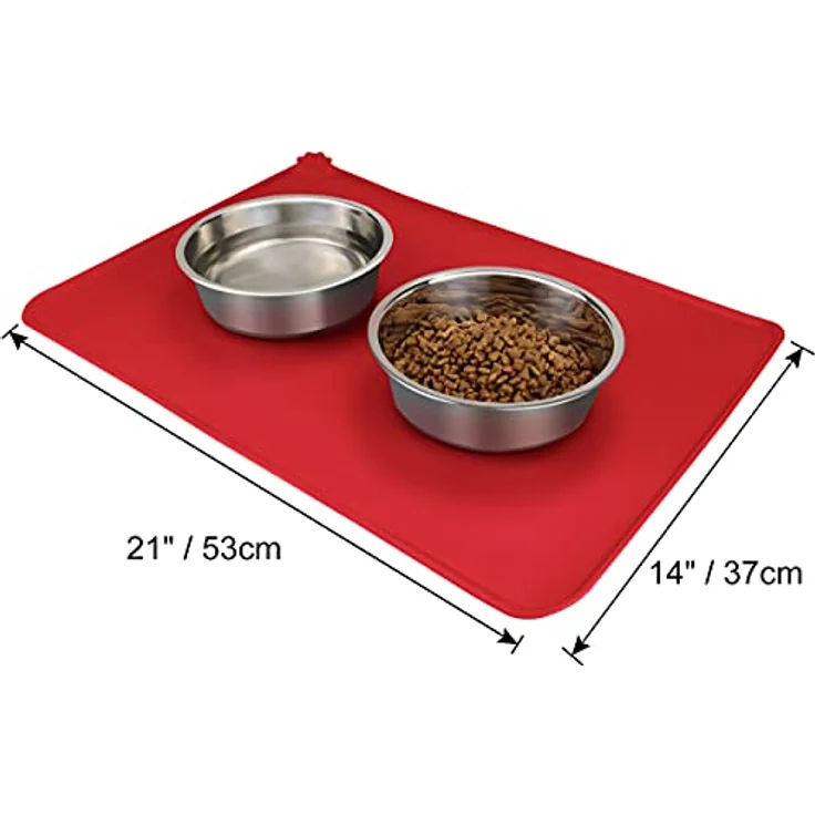 Joytale Silikon-Futtermatte für Hunde, rutschfest und wasserdicht mit erhöhtem Rand, 53 x 37 cm, Rot – Bild 2