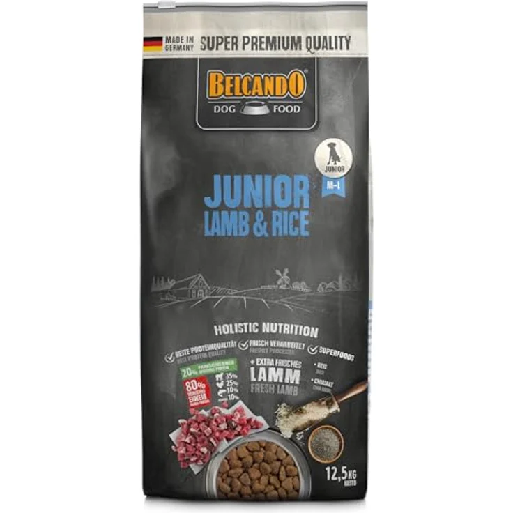 Belcando Junior Lamm & Reis, Hunde-Trockenfutter für heranwachsende Hunde, 12,5 kg, glutenfrei, mit Superfoods – Bild 1