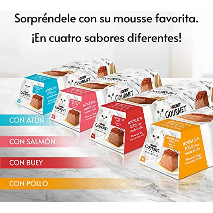 Gourmet Purina Revelations Mousse mit Sauce, Nassfutter für Katzen, Lachs, 100% vollwertig, 6 Packungen mit 4 Pyramiden à 57 g, 24 Stück – Bild 5