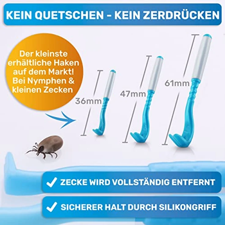 BluePet 3er Set Premium Zeckenhaken, Zeckenentferner für Hunde, Katzen, Pferde & Menschen, 3 Größen, Made in France, einfach & sicher – Bild 3