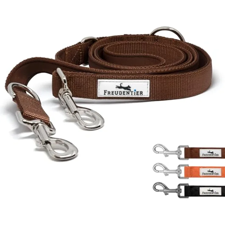 FREUDENTIER Hundeleine Model Clyde, 2m verstellbar, weich gepolstert, robust für mittelgroße & große Hunde, Braun, 25mm