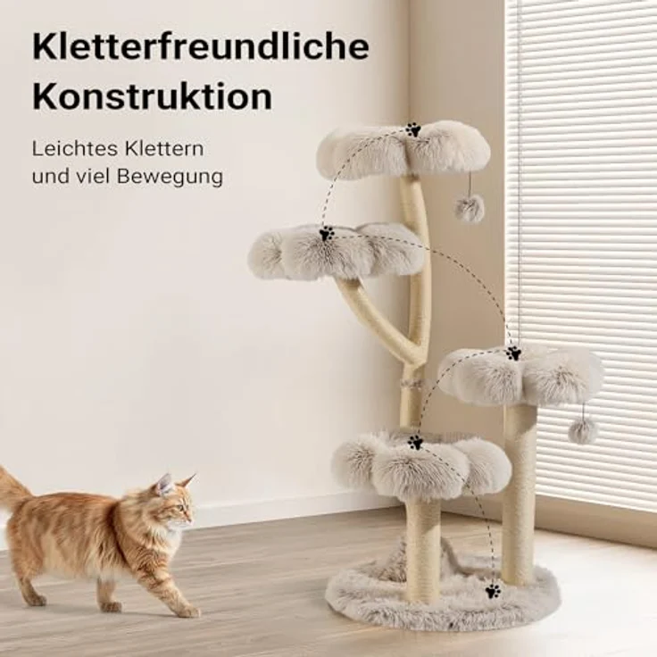 Wiltec Fudajo Designer Kratzbaum 123cm, Katzenkratzbaum in Creme und Grau, Kratzmöbel für Katzen – Bild 6