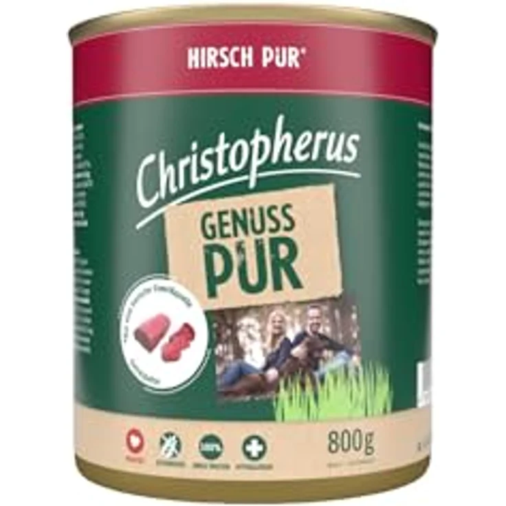 Christopherus PUR Singleprotein Nassfutter für Hunde mit Hirsch, 6 x 800 g, getreidefrei und ohne künstliche Zusätze – Bild 2