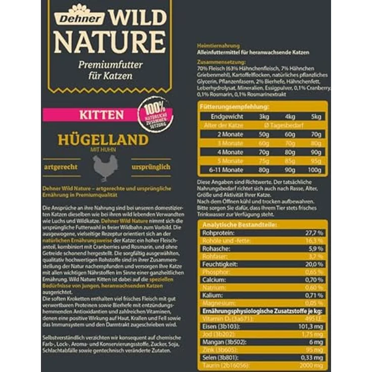 Dehner Wild Nature Katzenfutter Kitten Hügelland, getreidefreies Trockenfutter mit Huhn, für junge Katzen, 1.5 kg – Bild 3