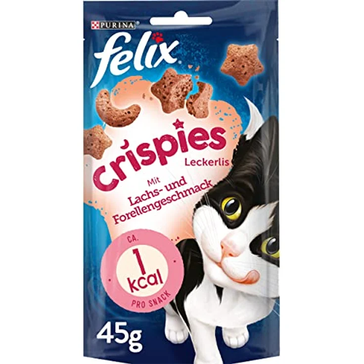 FELIX Crispies Katzensnack Lachs- und Forellengeschmack, knusprig und leicht, 4x45g – Bild 1