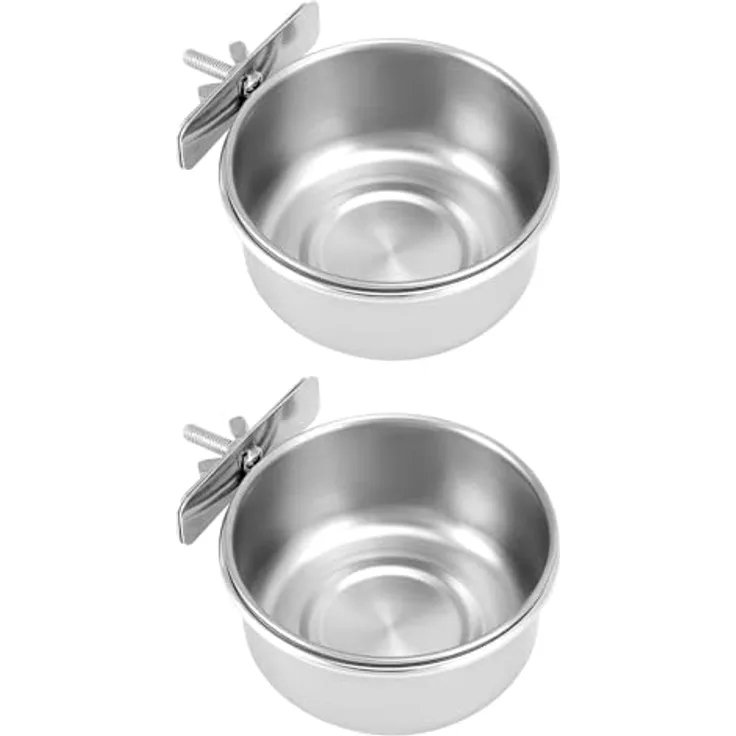 QWORK® 2er-Set Edelstahl Vogel Futternapf zum Einhängen, Rost- und korrosionsfest, für Papageien und Kleintiere, 10x4.5 cm