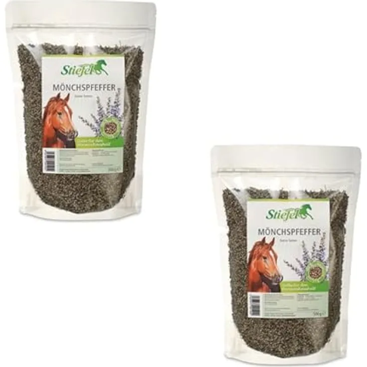 Stiefel Mönchspfeffer, Doppelpack 2 × 500 g, Einzelfuttermittel für Pferde, 100% natürlich, für ausgewogenen Hormonhaushalt