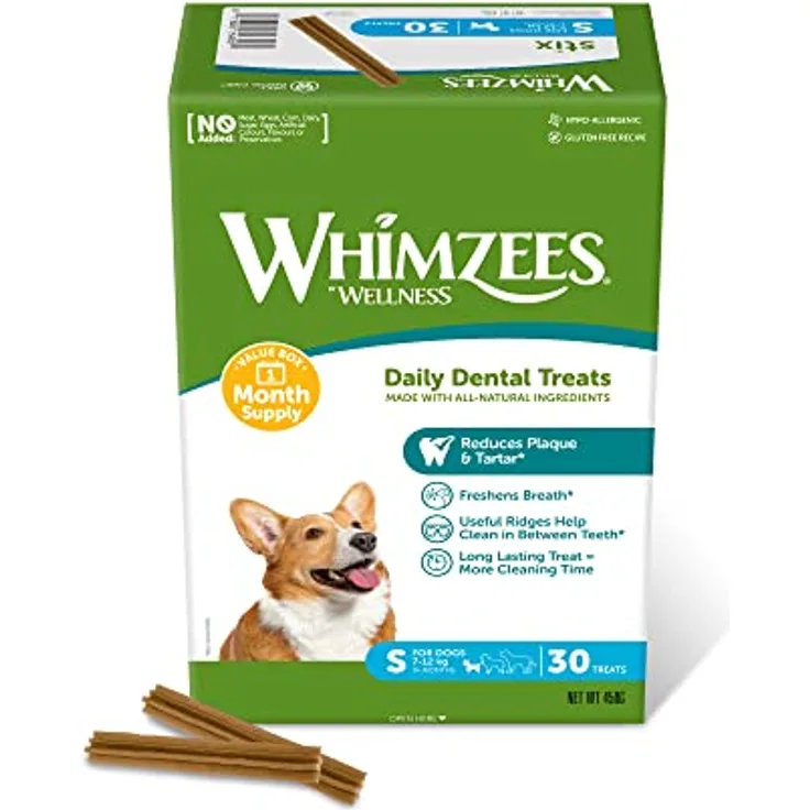 WHIMZEES Stix S, Monatspackung, 30 Stück – Getreidefreie Kaustangen für kleine Hunde, natürliche Zahnpflege ohne Zuckerzusatz