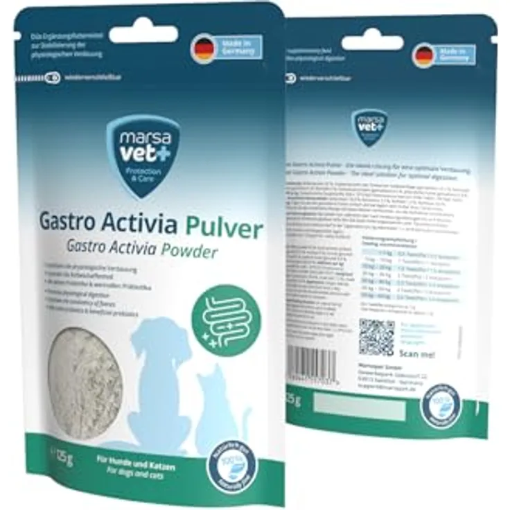 Marsavet Gastro Activia Pulver, Diät-Ergänzungsfuttermittel mit Probiotika & Präbiotika zur Stabilisierung der Verdauung für Hunde und Katzen – 125 g