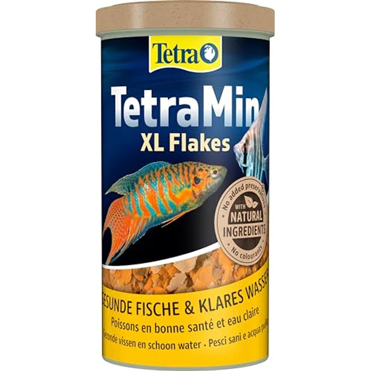 Tetra TetraMin XL Flakes, Fischfutter für größere Zierfische, ausgewogene Mischung für gesunde Fische, 1 L Dose – Bild 1