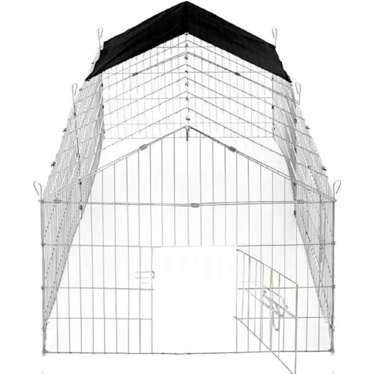 Mucola Freigehege Kleintiere 180x75x75 cm, verzinktes Metall mit Sonnenschutz, faltbar, 4 Türen, fuchssicher, für Kaninchen und Meerschweinchen, Outdoor geeignet