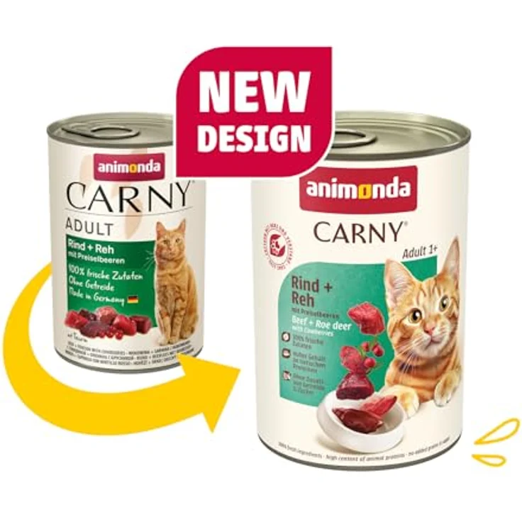 animonda Carny Katzen Nassfutter Rind + Reh mit Preiselbeeren, getreidefreies Futter ohne Zucker, 6 x 400g, frische fleischige Zutaten für erwachsene Katzen – Bild 2