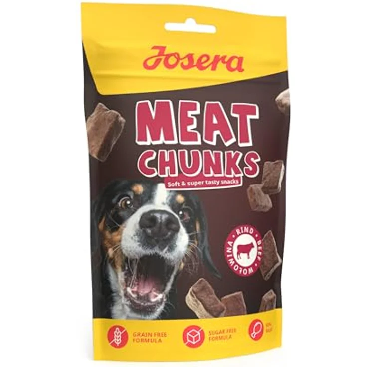 JOSERA Meat Chunks Beef, 8er Pack, 70 g Snacks mit 90% Rindfleischanteil, zucker- und getreidefrei, schonend getrocknet – Bild 1