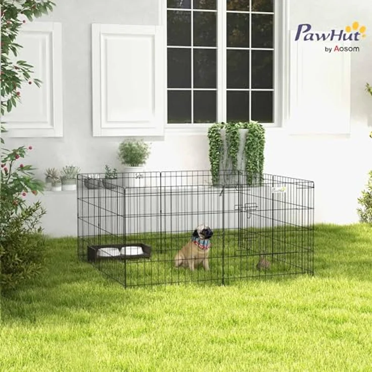 PawHut Welpenlaufstall 8-TLG, flexibles Freilaufgehege aus robustem Metalldraht, 61 cm hoch, ideal für drinnen und draußen, große Tür mit Bolzenverschluss, für kleine Hunde bis 10 kg – Bild 2
