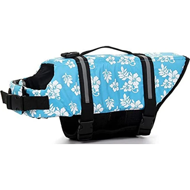 Izefia Hund Schwimmweste Lebensretter für kleine Hunde, Blau Blume, XS, mit verstellbaren Trägersystem und robustem Griff – Bild 1