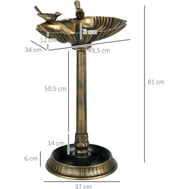 Outsunny Vogeltränke mit 2 Becken, winterfest und frostresistent, Kunststoff in Bronze, 49,5L x 38B x 81H cm – Bild 7