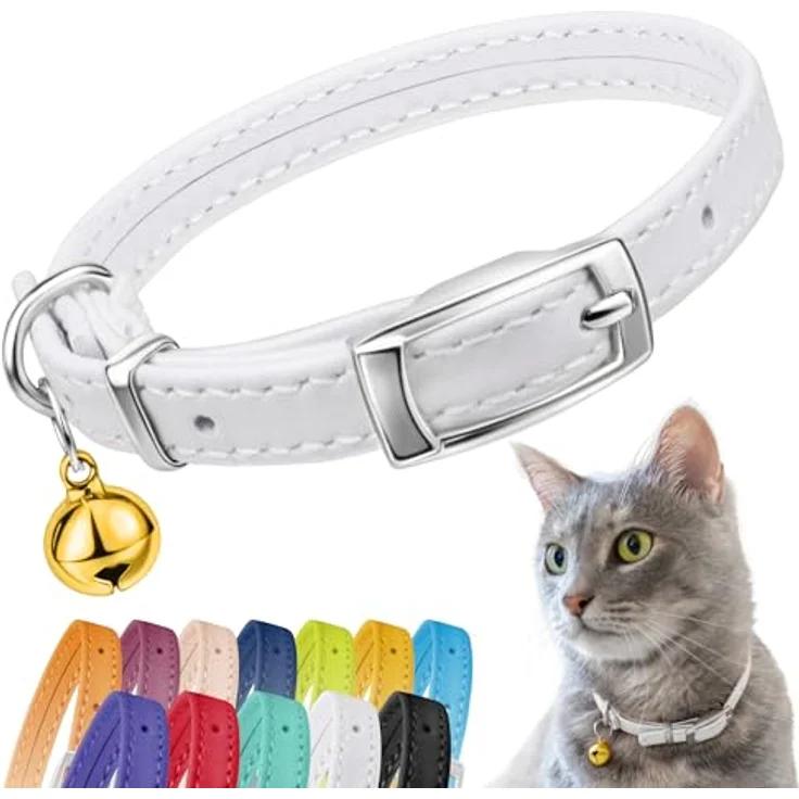 CollarDirect Leder-Katzenhalsband mit Abnehmbarer Glocke und Sicherheitsgummiband – Handgemacht, für kleine & große Katzen, verschiedene Farben verfügbar – Bild 1