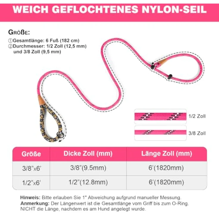 lynxking Slip-Leine mit Reflektion, 180 cm Hundetrainingsleine mit Stopperschnalle, robust und leicht, verschiedene Farben verfügbar – Bild 3