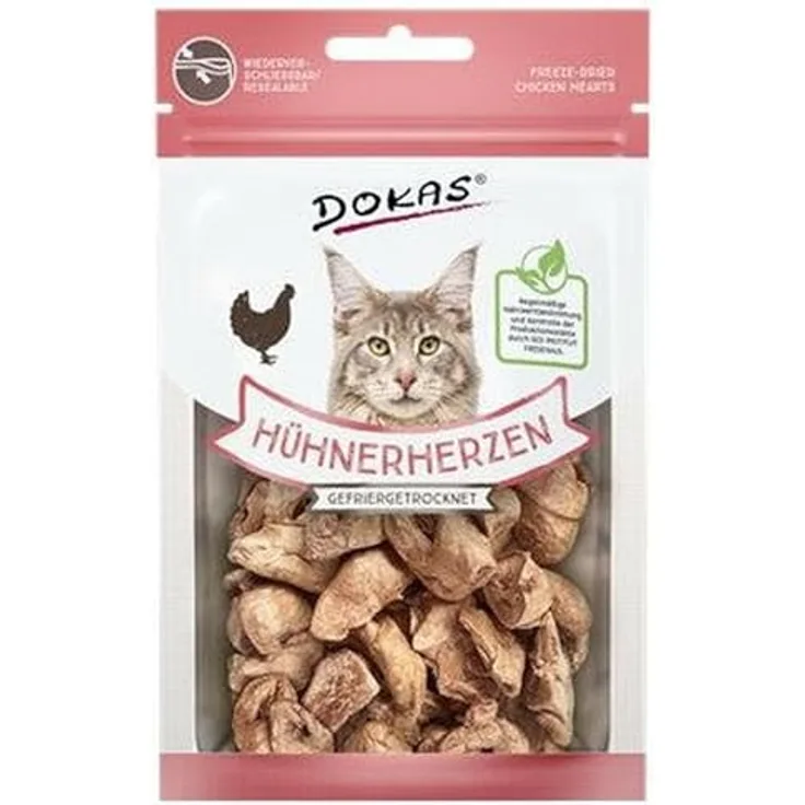 Dokas Hühnerherzen, gefriergetrocknete Katzensnacks, 99,5% Hühnerherzen, 1x15g