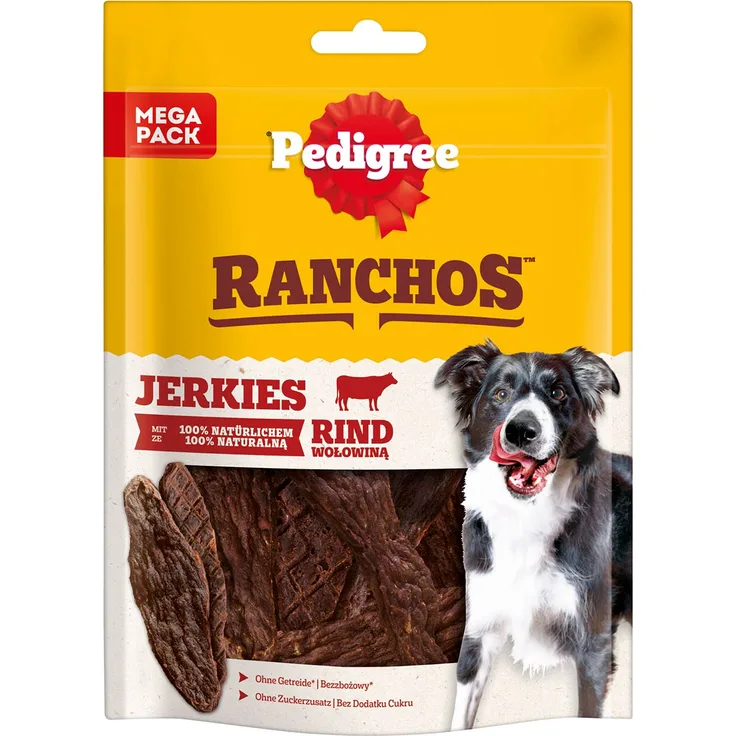 Pedigree Ranchos Jerkies mit Rind, 180g, 95% Fleisch, ohne künstliche Farb- und Aromastoffe