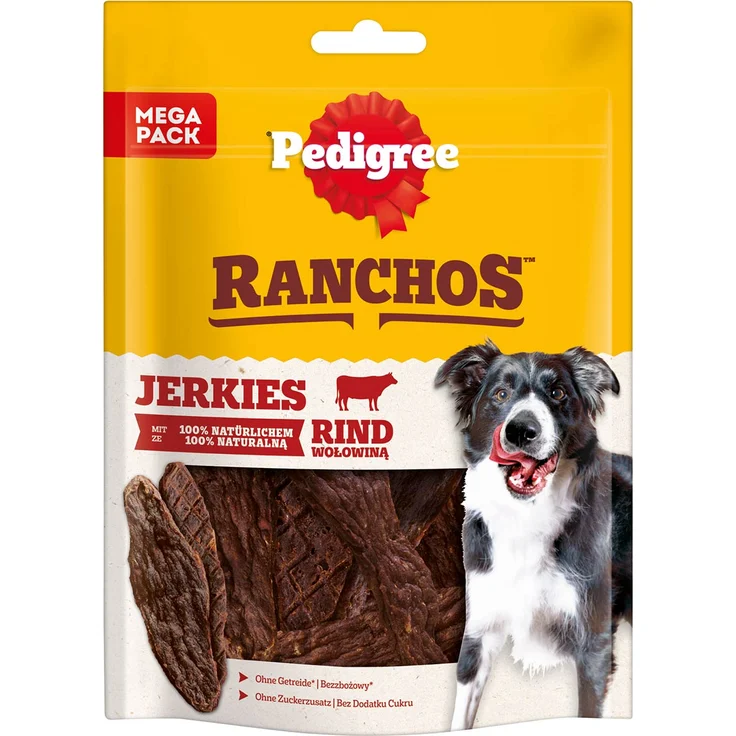 Pedigree Ranchos Jerkies mit Rind, 180g, 95% Fleisch, ohne künstliche Farb- und Aromastoffe