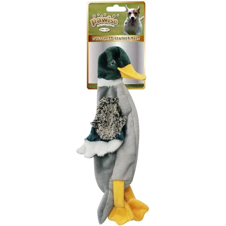 Pawise Stuffless Duck S, Plüschspielzeug für Hunde, 30 cm mit integriertem Quietscher und ohne Füllung