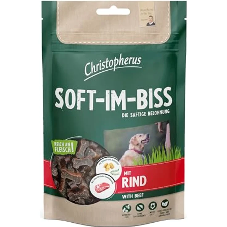 Christopherus Snacks Soft-Im-Biss mit Rind, Getreidefreier, hypoallergener Hundesnack ohne Zuckerzusatz, 125 g – Bild 1