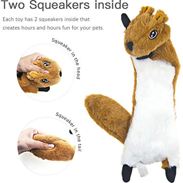 SHARLOVY Dog Quietschspielzeug 5er-Pack, ungefülltes Crinkle Hundespielzeug mit Quietschern für große und mittelgroße Hunde, Eichhörnchen, Leopard, Fuchs, Wolf, Tiger – Bild 3