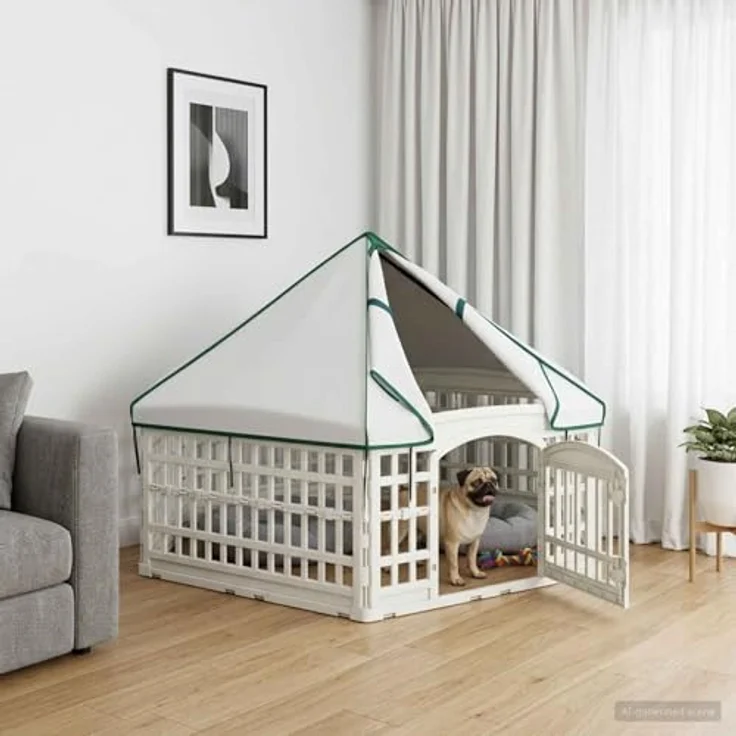 vidaXL Freigehege 6-Panel-Hundespielplatz, flexibles Kunststoffdesign, 177,5 x 154,5 x 112 cm, wetterbeständig, weiß – Bild 2