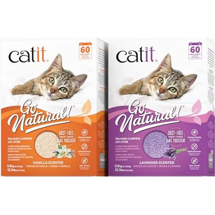 Catit Go Natural!, klumpende Katzenstreu aus Erbsenhülsen, mit Vanilleduft, 2 x 2,8kg (5,6kg), 99% staubfrei und geruchsabsorierend – Bild 2